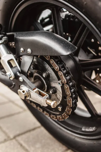 Motocyklový Řetěz Pohon Zadní Kolo Closeup — Stock fotografie
