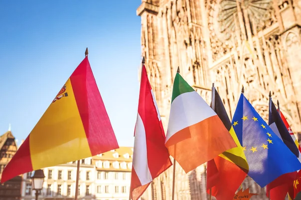 Flags of European Union countries in Strasbourg France -  European Parliament