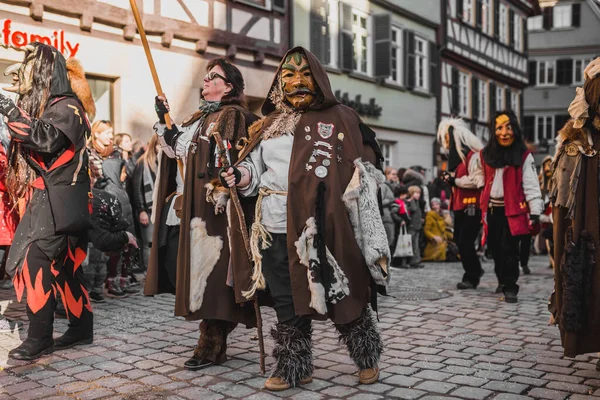 Tuebingen Německo Února 2020 Swabian Fasnet Barevný Karnevalový Průvod Ulici — Stock fotografie