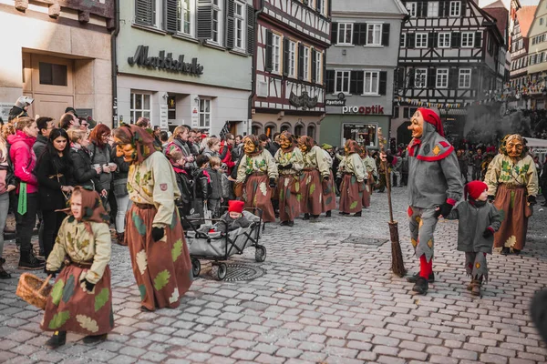 Tuebingen Alemanha Fevereiro 2020 Swabian Fasnet Procissão Carnaval Colorido Rua — Fotografia de Stock