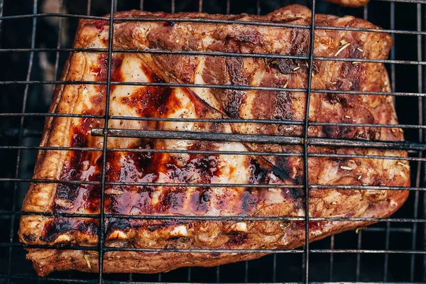 Vettige Varkensribbetjes Grill Gegrild Vlees — Stockfoto