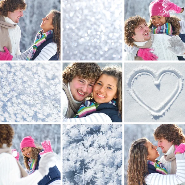 Collage of couple in wintertime — Stock Photo, Image