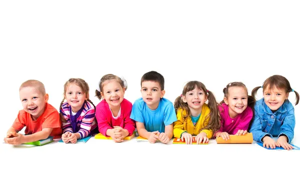 Children are lying on floor Stockbild