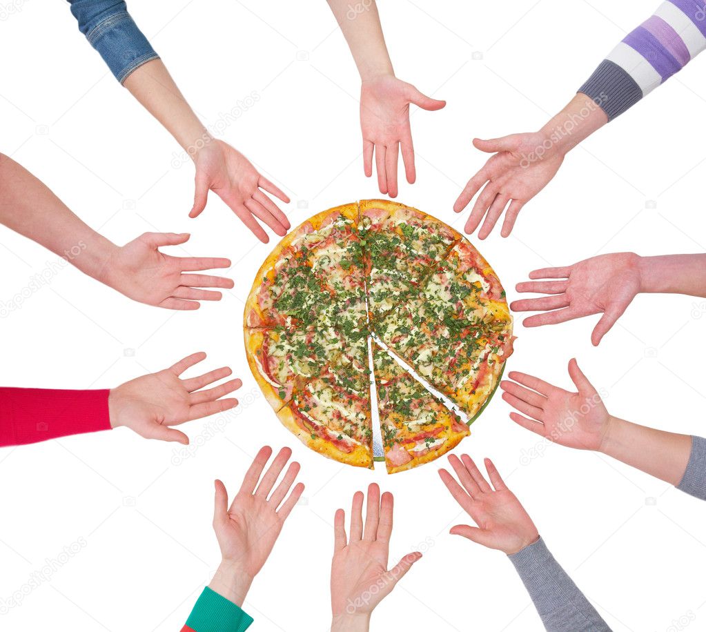 Pizza with human hands