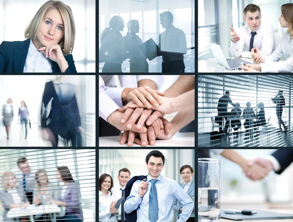 Collage de fotos jóvenes trabajando juntos en los negocios — Foto de Stock