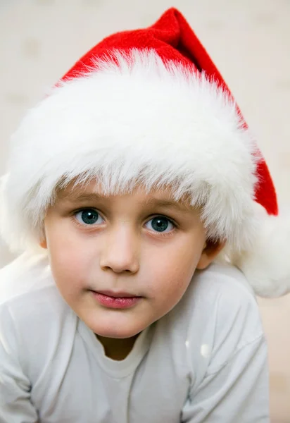 Boy in Santa cap — стокове фото