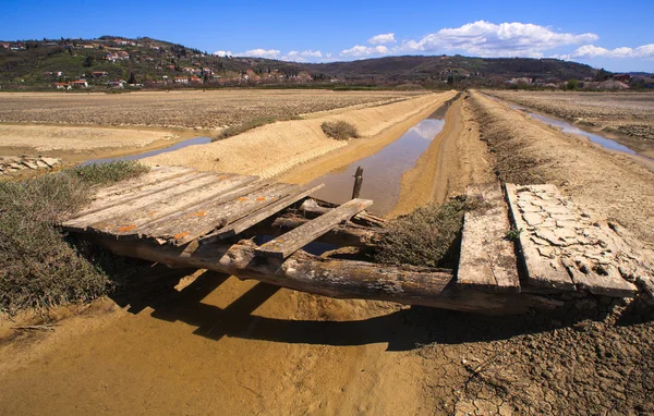 View of Salt evaporation ponds in Secovlje — Stock Photo, Image