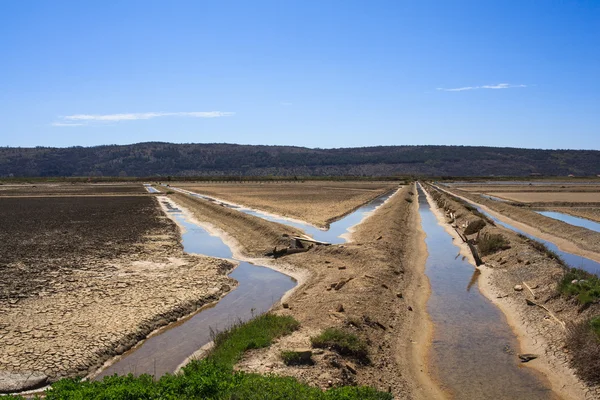 Blick auf die Salzverdunstungsteiche in secovlje — Stockfoto