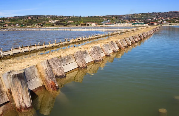 View of Salt evaporation ponds in Secovlje — Stock Photo, Image