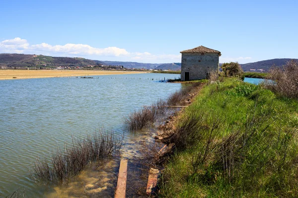 Vue des étangs d'évaporation de sel à Secovlje — Photo