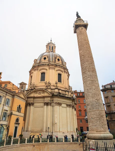 Trajan's column and SS. Nome di Maria church, Rome — Stock Photo, Image