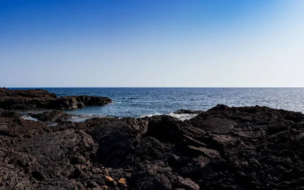 View Scenic Lava Rock Cliff Linosa Island Sicily — Stock Photo, Image