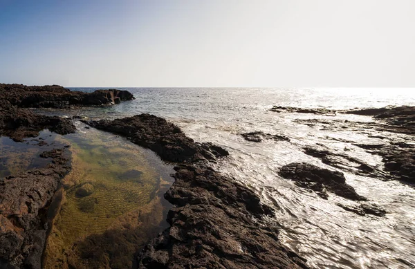 Vista Para Cénico Penhasco Lava Rock Ilha Linosa Sicília — Fotografia de Stock