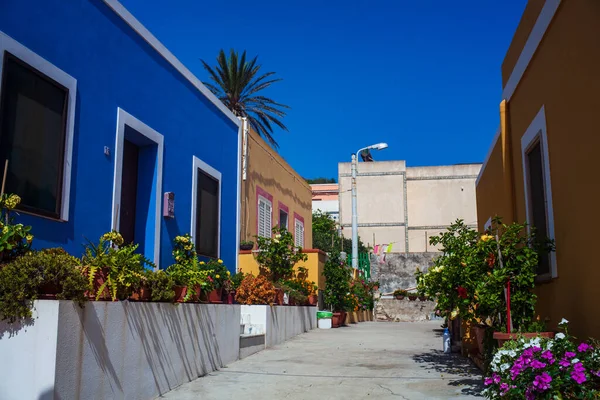 View Typical Colorful Houses Street Linosa Sicily Italy — Stock Photo, Image