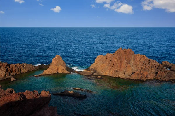 Vista Praia Lava Linosa Chamado Faraglioni Sicília Itália — Fotografia de Stock