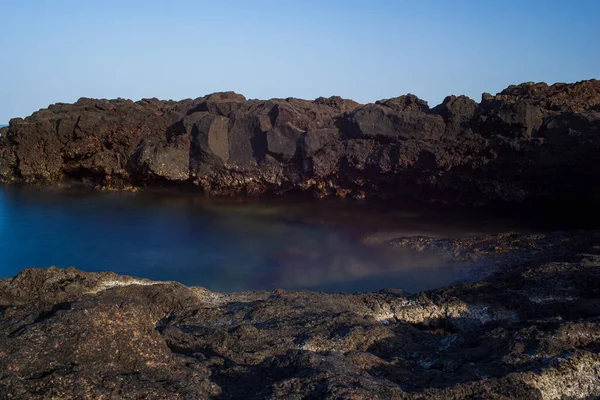 Kilátás Tipikus Láva Strand Linosa Szicília — Stock Fotó