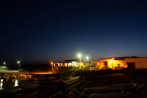 Vista Noturna Cais Velho Linosa Ilhas Pelagie Sicília — Fotografia de Stock