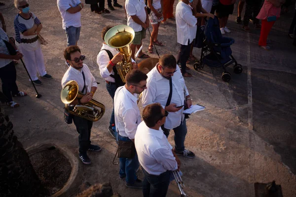 Linosa Itália Julho Banda Musical Acompanha Tradicional Cerimônia Festa Patrono — Fotografia de Stock