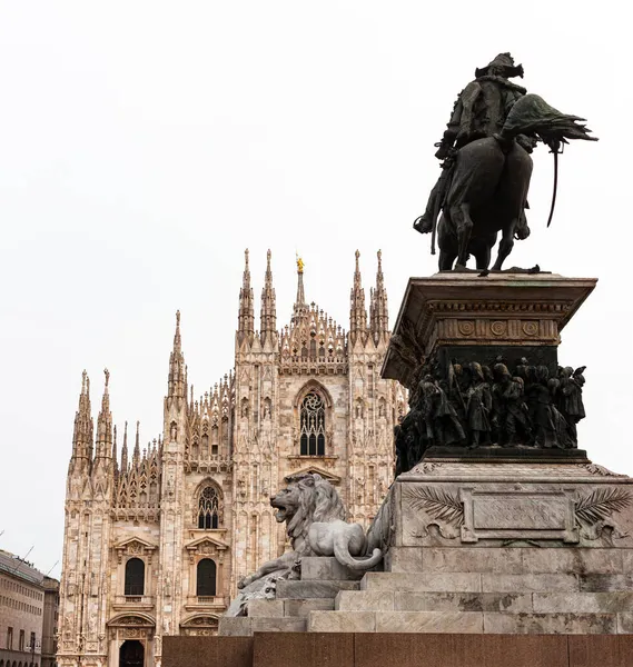 Statue Équestre Roi Vittorio Emanuel Cathédrale Milan Milan Italie — Photo