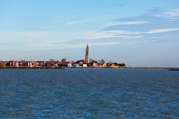 Utsikt Över Det Lutande Klocktornet Kyrkan San Martino Burano Island — Stockfoto