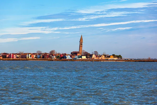 View Leaning Bell Tower Church San Martino Burano Island Venice — Stock Photo, Image