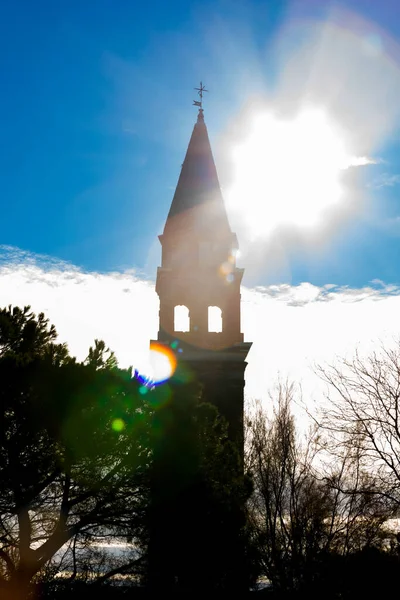 Flare Lights San Michele Arcangelo Bell Tower Mazzorbo Venice — Stock Photo, Image