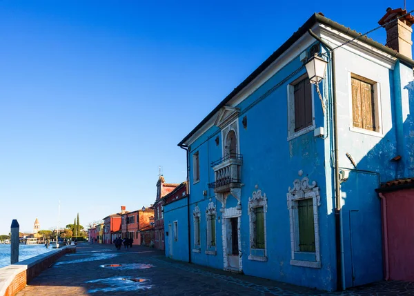 Vista Antigua Casa Blues Isla Burano Venecia Italia —  Fotos de Stock