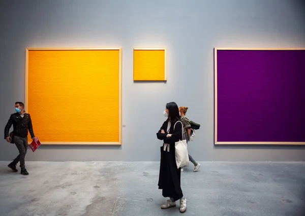 Venice Italy April Artworks Rosemarie Trockel Titled Wool Yellow Purple — Stock fotografie