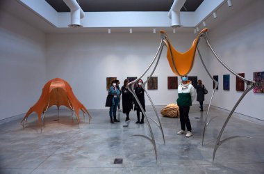 VENICE, ITALY - 20 Nisan 2022 'de Hannah Levy tarafından Venedik bienalinin 59. Uluslararası Sanat Sergisi' nde kuruldu.