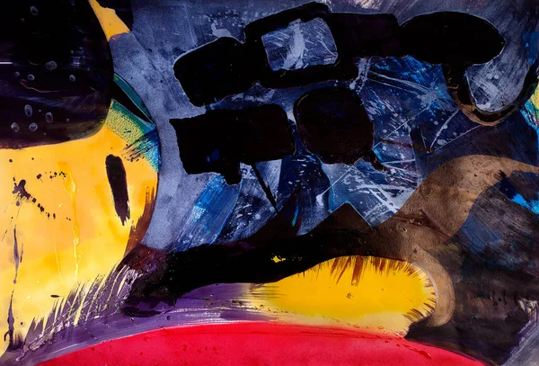 Kolorowe Abstrakcyjne Malarstwo Mieszane Media Dekoracja Wykonana Niebieskiego Żółtego Czarnego — Zdjęcie stockowe