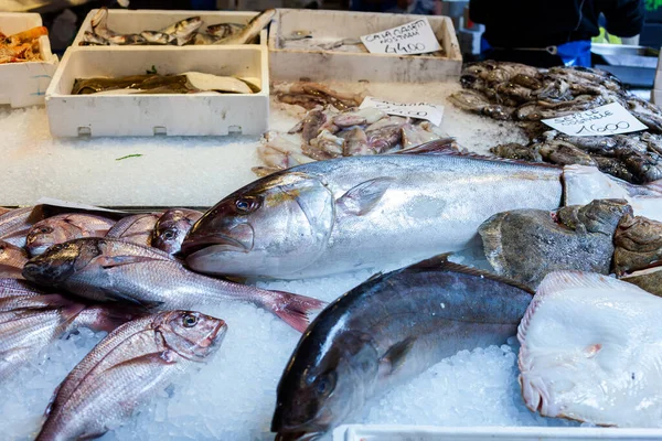Close Fresh Seafood Ice Fish Market — стоковое фото