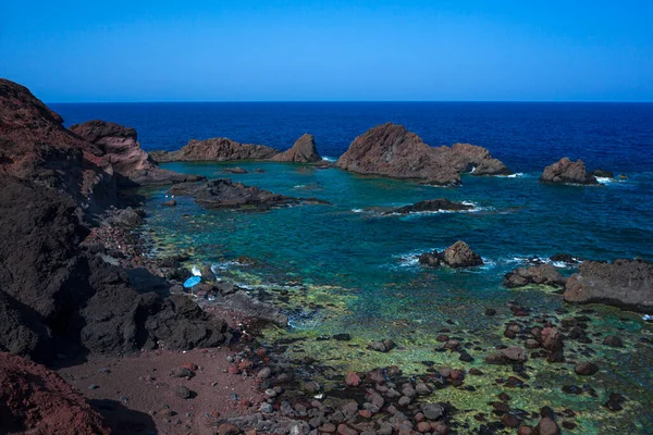 View Lava Beach Linosa Called Faraglioni Sicily Italy — Stock Photo, Image