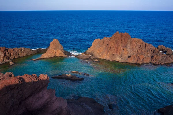 Top View Lava Beach Linosa Called Faraglioni Sicily Italy — Stock Photo, Image