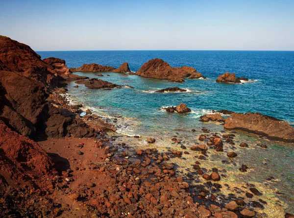 View Lava Beach Linosa Called Faraglioni Sicily Italy — Stock Photo, Image