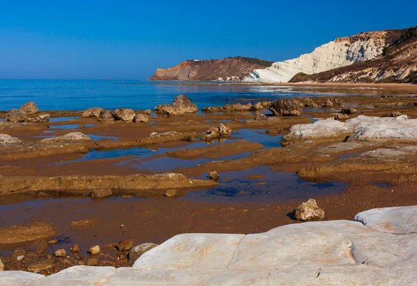 Vista Das Falésias Brancas Pedra Calcária Com Praia Scala Dei — Fotografia de Stock