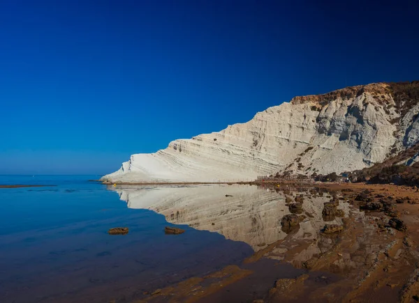 Kilátás Mészkő Fehér Sziklák Strand Scala Dei Turchi Angol Lépcső — Stock Fotó