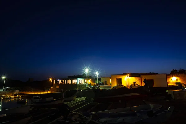 Widok Nocny Stare Molo Linosa Wyspy Pelagie Sycylia — Zdjęcie stockowe
