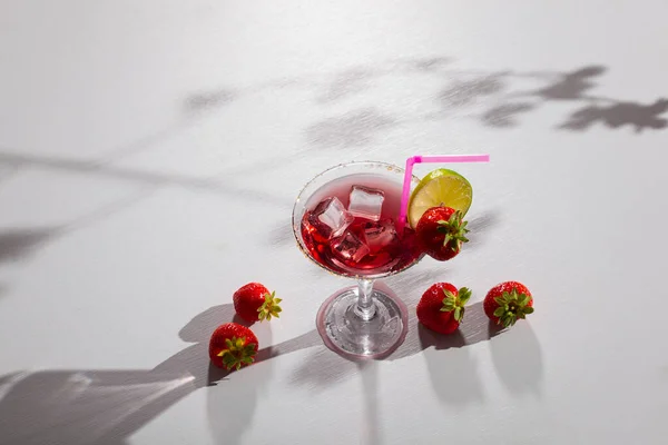 Delicious Cocktail Red Sweet Cold Party Drink Elegant Shot Glass — 스톡 사진