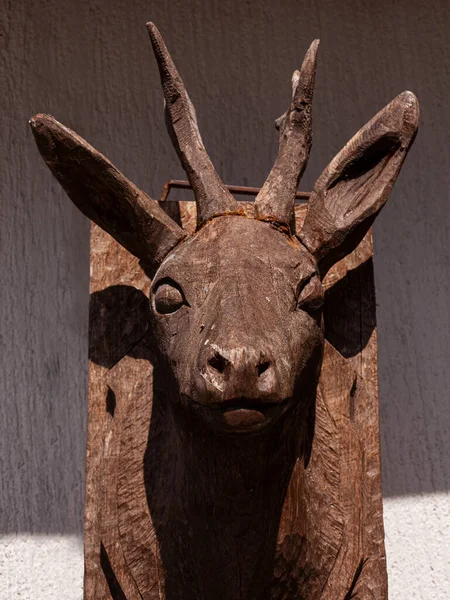 Head Deer Made Wood Lokve Slovenia — Fotografia de Stock