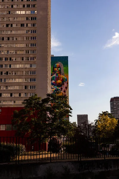 Paris France July View Giant Giant Mural Painted Titled New — Foto de Stock