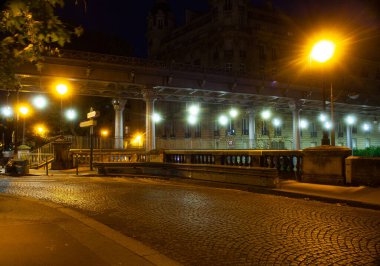 View of bridge Bir-Hakeim called Pont de Passy at night in Paris. France