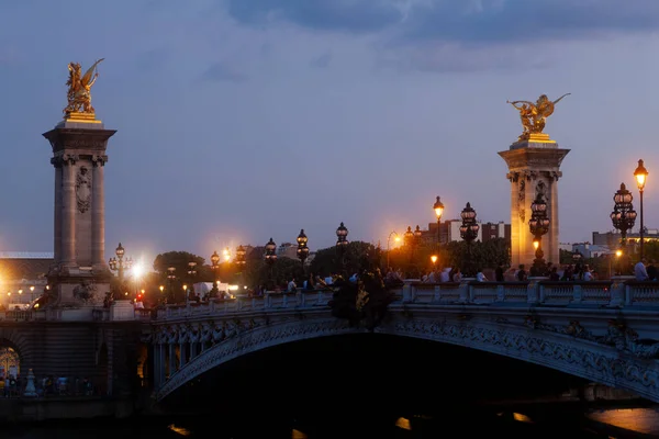 Міст Олександра Iii Освітлювальні Ліхтарі Заході Сонця 7Th Arrondissement Paris — стокове фото