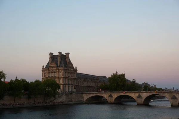 View Famous Bridge Called Pont Royal Louvre Museum Sunset Paris — Foto Stock