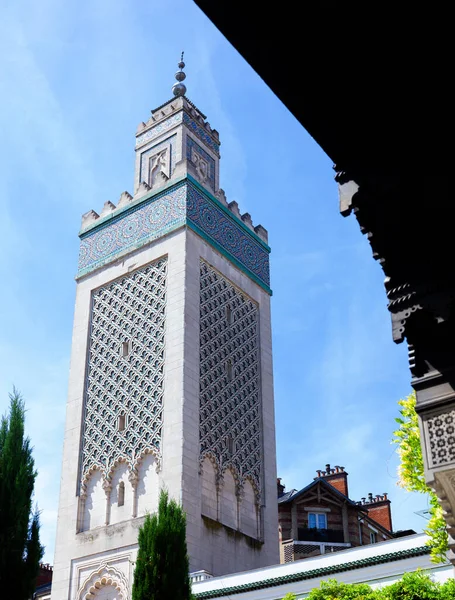 View Minaret Grand Mosque Blue Sky Paris — Stok fotoğraf