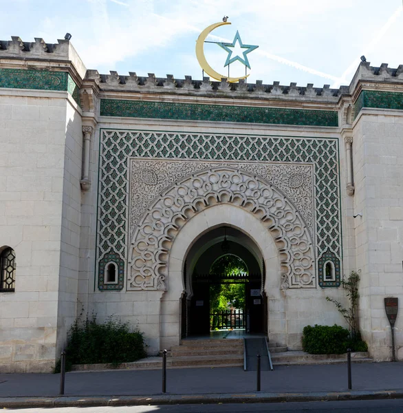 Entrance Star Crescent Top Grand Mosque Paris Full Beautiful Mosaics — Foto de Stock