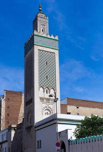 View Minaret Grand Mosque Blue Sky Paris — Stock fotografie