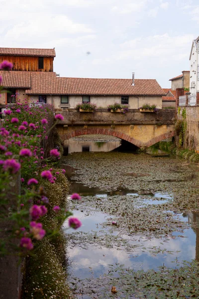 View Little Bridge Town Aire Sur Adour New Aquitaine France — Foto de Stock