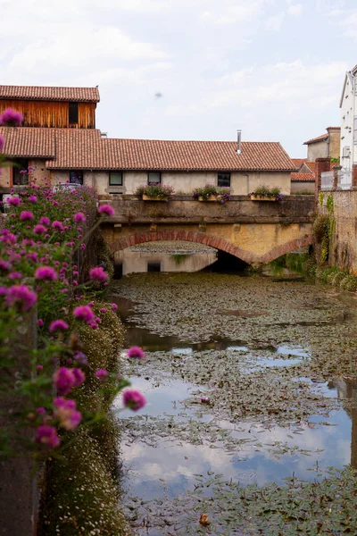 View Little Bridge Town Aire Sur Adour New Aquitaine France — 스톡 사진