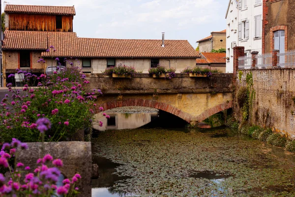 View Little Bridge Town Aire Sur Adour New Aquitaine France — Foto Stock