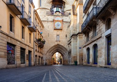 Bordeaux, France - July, 17: View of the Portal of the La Grosse Cloche, the second remaining gate of the Medieval walls of Bordeaux on July 17, 2022